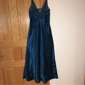 Vintage Victoria’s Secret turquoise satin lace w/mesh slip nightgown maxi dress